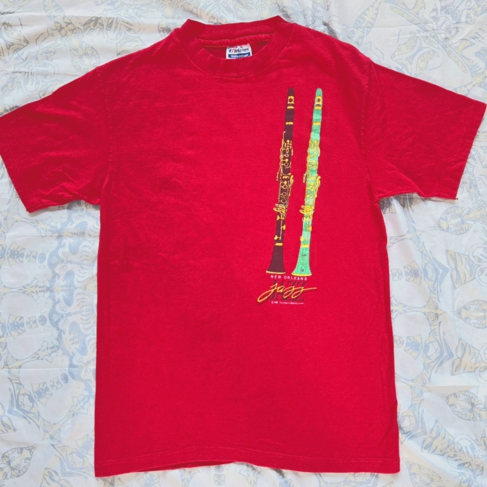 Vintage New Orleans Jazz Phillip Bascle Southern Silk Screen 1987 Red Hanes Med